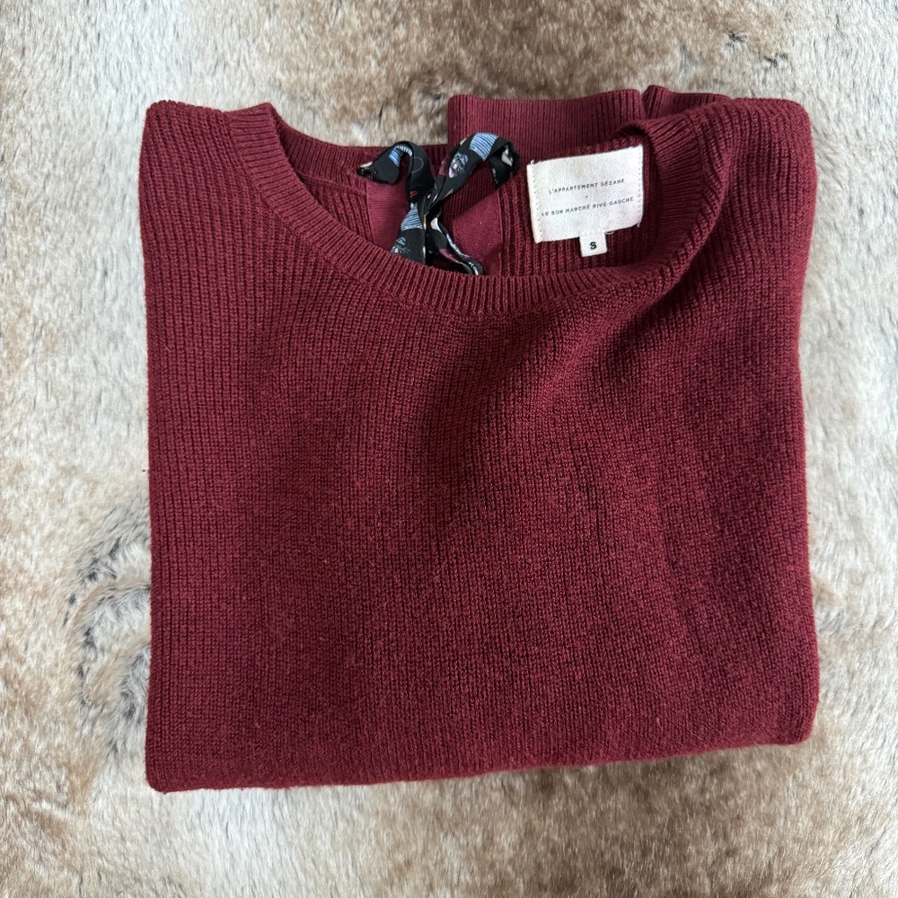 Sezane x Le Bon Marche Burgundy Merino Wool Giacomo Sweater Size Small